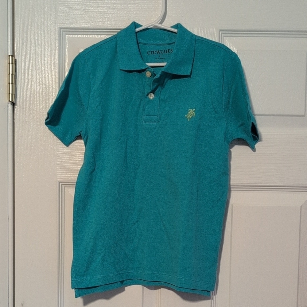 Boys Crewcuts Turquoise Green Polo with Embroidered Turtle NWT Size S